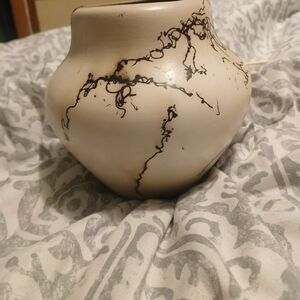 Elegant Cream and Black Ceramic Vase